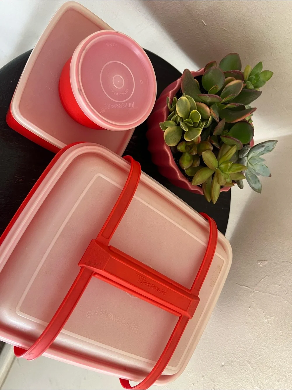 Lovely Vintage 60’s 70’s Bright Retro Red Lunch Box Set
